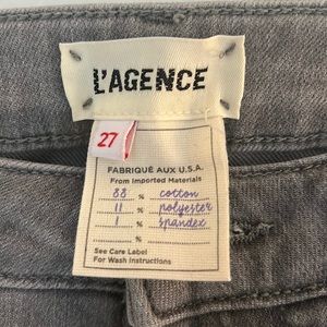 L’AGENCE High Line Skinny High Rise Jeans in Stone Grey Destruct Size 27